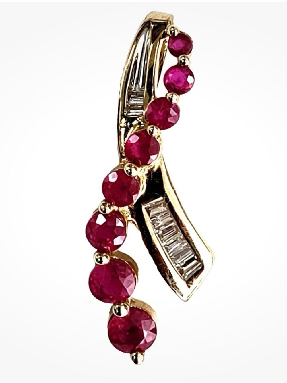 10k vintage gold pendant with Ruby Gemstones and baguette diamonds